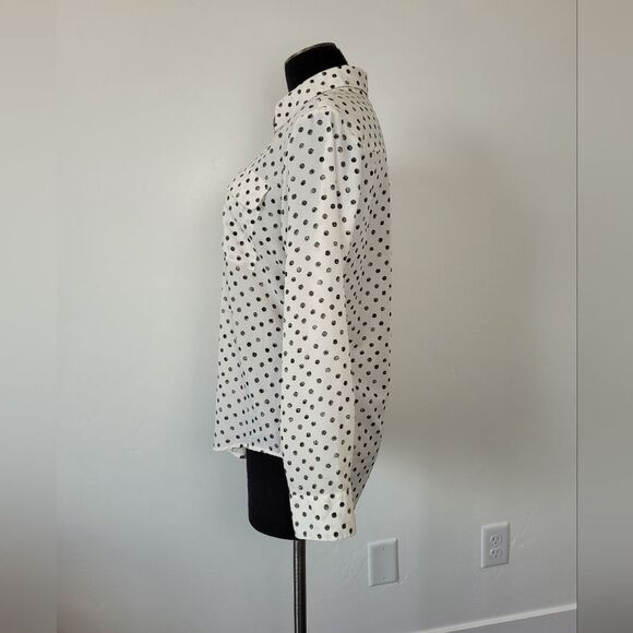 Apt 9 Polka Dot Blouse Shirt Cream Black Classy Office Career Preppy Corpcore M - Picture 3 of 9